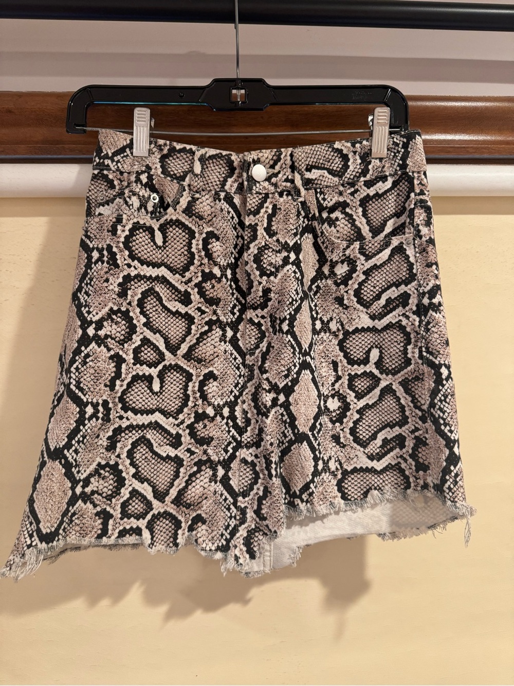 Zara Beige and Black Snake-Print Mini Skirt